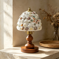 Vintage Amber Glass Dome Wooden Table Lamp, Retro Walnut Bedside Lamp for Cozy Bedroom Ambient Lighting