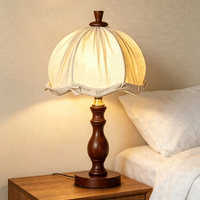 French Country Fabric Shade Wooden Desk Lamp, Soft Warm Glow Reading Lamp for Study & Bedroom Nightstand