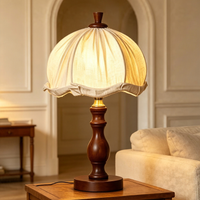 French Country Fabric Shade Wooden Desk Lamp, Soft Warm Glow Reading Lamp for Study & Bedroom Nightstand