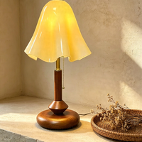 Classic Curved Stem Wood Nightstand Lamp, Retro Pull Chain Reading Lamp for Mid Century Living Room Decor