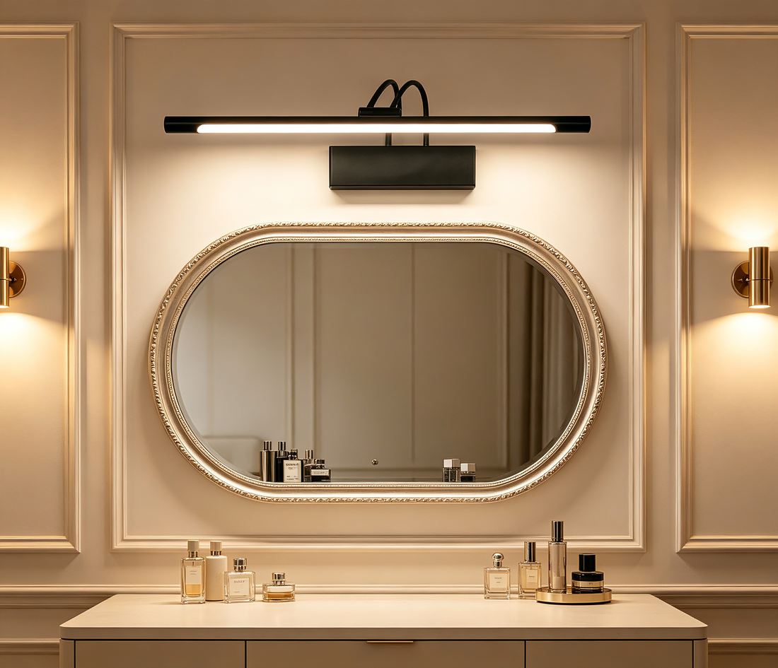 Adjustable Double Arm LED Vanity Light, Black Wall Mount Bathroom Mirror Light for Makeup Dressing Room