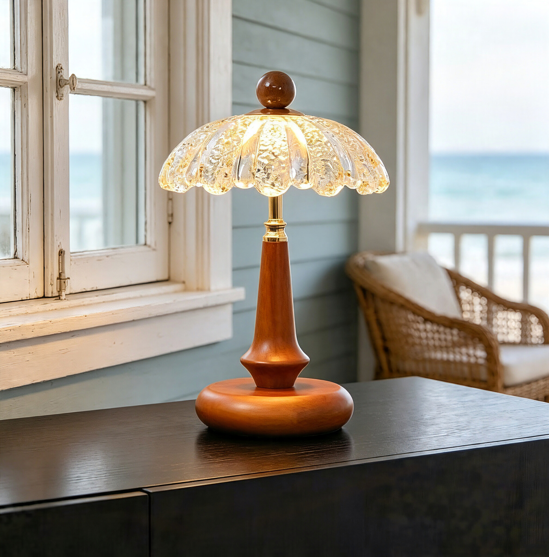 Rustic Solid Wood Table Lamp, Farmhouse Style Reading Lamp with Pull Chain, Warm Light Desk Lamp for Nightstand