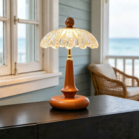 Rustic Solid Wood Table Lamp, Farmhouse Style Reading Lamp with Pull Chain, Warm Light Desk Lamp for Nightstand