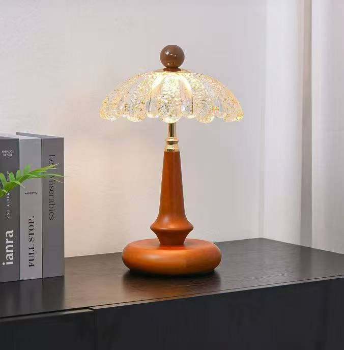 Rustic Solid Wood Table Lamp, Farmhouse Style Reading Lamp with Pull Chain, Warm Light Desk Lamp for Nightstand