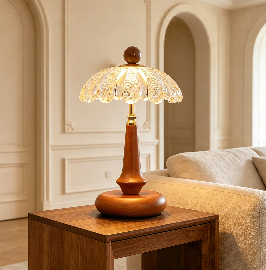 Rustic Solid Wood Table Lamp, Farmhouse Style Reading Lamp with Pull Chain, Warm Light Desk Lamp for Nightstand