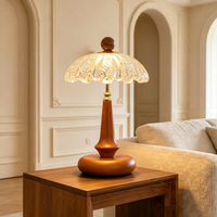 Rustic Solid Wood Table Lamp, Farmhouse Style Reading Lamp with Pull Chain, Warm Light Desk Lamp for Nightstand