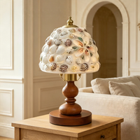 Vintage Amber Glass Dome Wooden Table Lamp, Retro Walnut Bedside Lamp for Cozy Bedroom Ambient Lighting