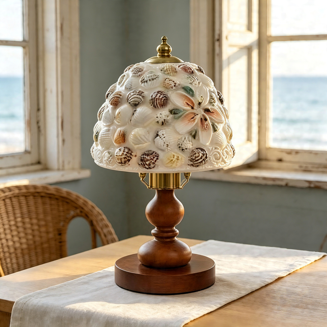 Vintage Amber Glass Dome Wooden Table Lamp, Retro Walnut Bedside Lamp for Cozy Bedroom Ambient Lighting