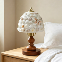 Vintage Amber Glass Dome Wooden Table Lamp, Retro Walnut Bedside Lamp for Cozy Bedroom Ambient Lighting