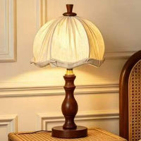 French Country Fabric Shade Wooden Desk Lamp, Soft Warm Glow Reading Lamp for Study & Bedroom Nightstand