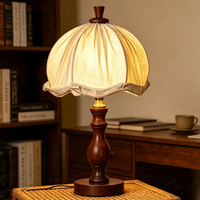 French Country Fabric Shade Wooden Desk Lamp, Soft Warm Glow Reading Lamp for Study & Bedroom Nightstand