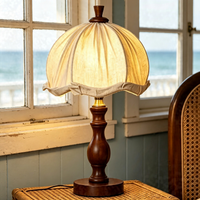 French Country Fabric Shade Wooden Desk Lamp, Soft Warm Glow Reading Lamp for Study & Bedroom Nightstand