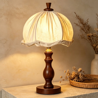 French Country Fabric Shade Wooden Desk Lamp, Soft Warm Glow Reading Lamp for Study & Bedroom Nightstand