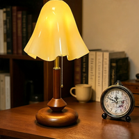 Classic Curved Stem Wood Nightstand Lamp, Retro Pull Chain Reading Lamp for Mid Century Living Room Decor